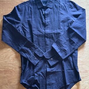 Lanvin Men's Navy Blue Check Tuxedo Style Shirt